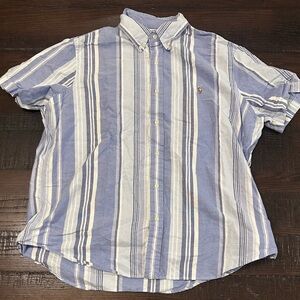 Polo Ralph Lauren Classic Striped S/S Oxford Shirt Casual Blue Button Down XL